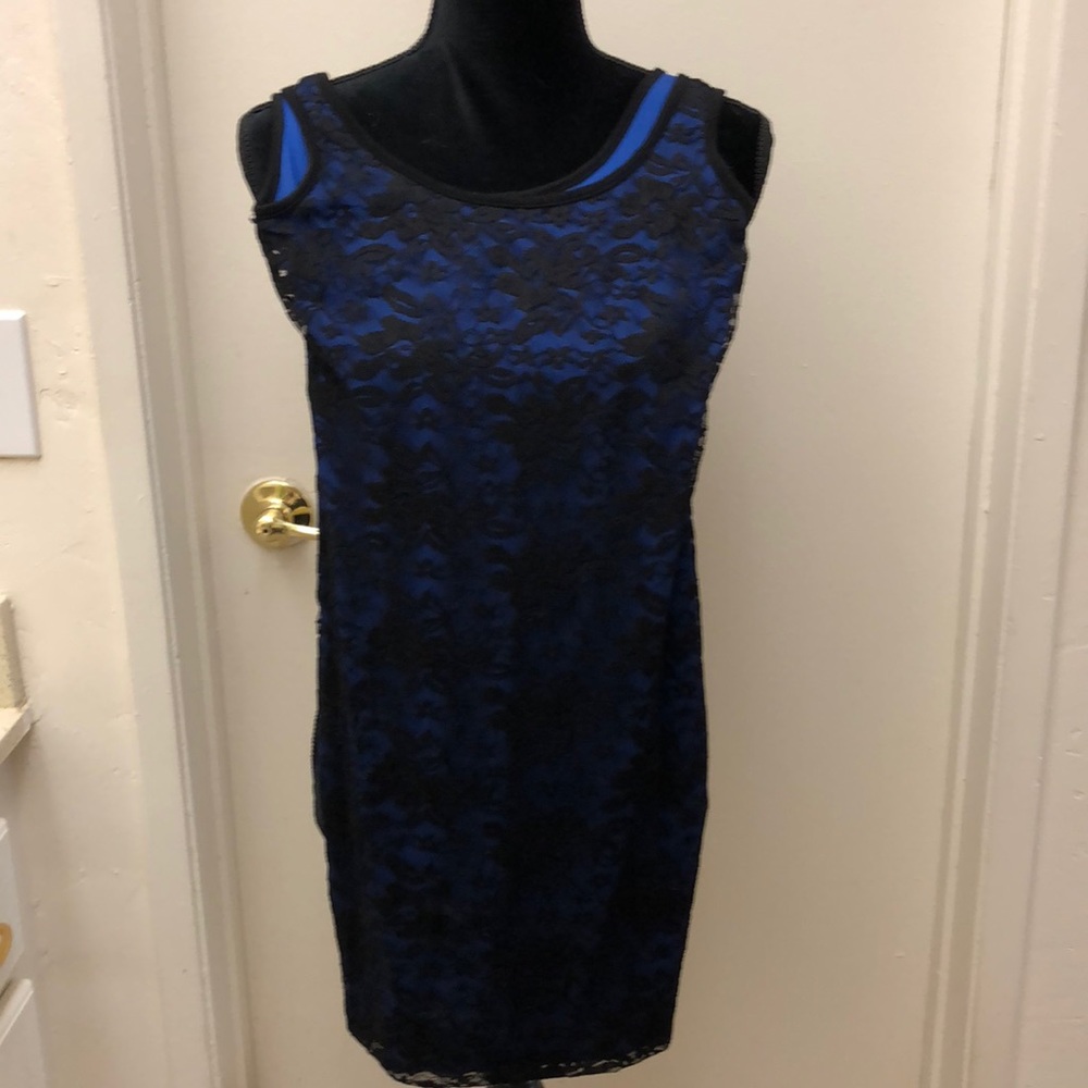 Lily Rose Size XS Blue w/black lace overlay dress